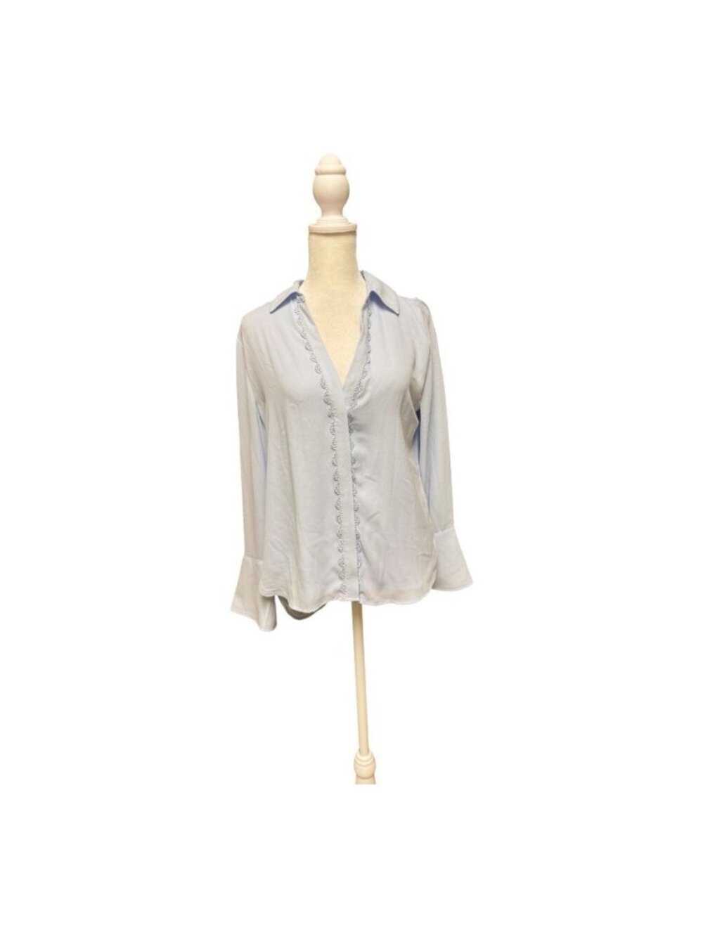 The Limited Light Blue Blouse Petite Medium Lace Trim Career Top